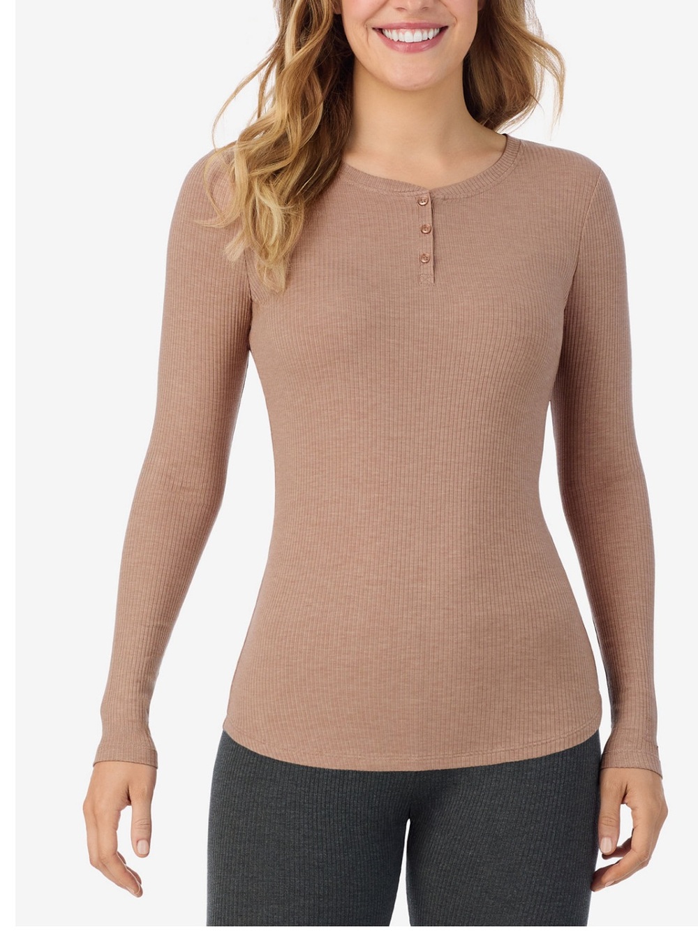 Cuddl Duds Stretch Rib Long Sleeve Henley Top